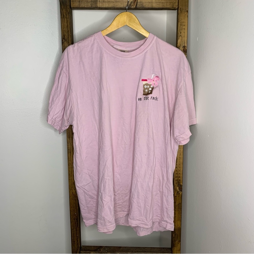 Comfort Colors Embroidered On The Rocks Pink Graphic T-Shirt XL